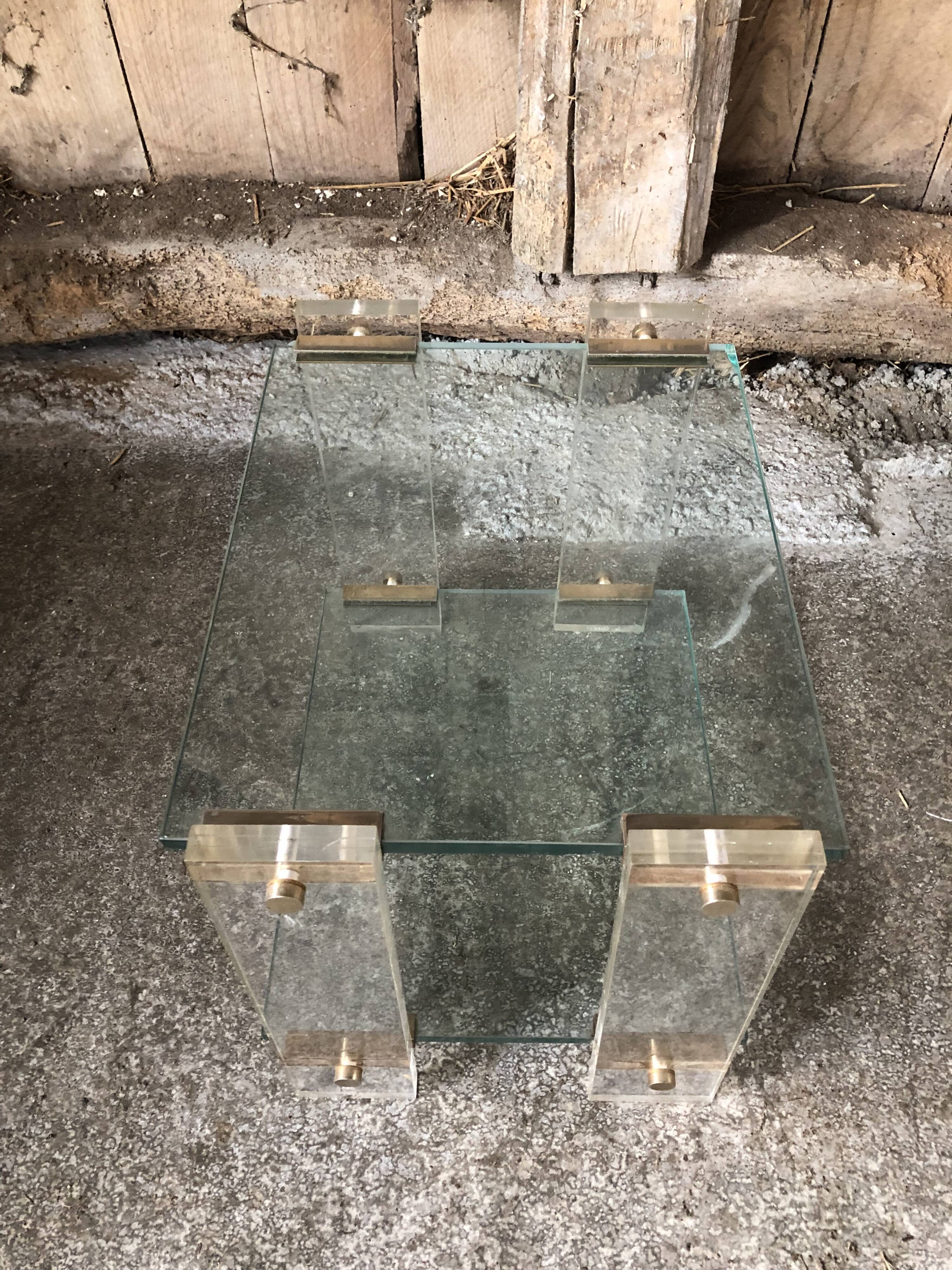 Pair bedside design plexi + brass + vintage glass trays