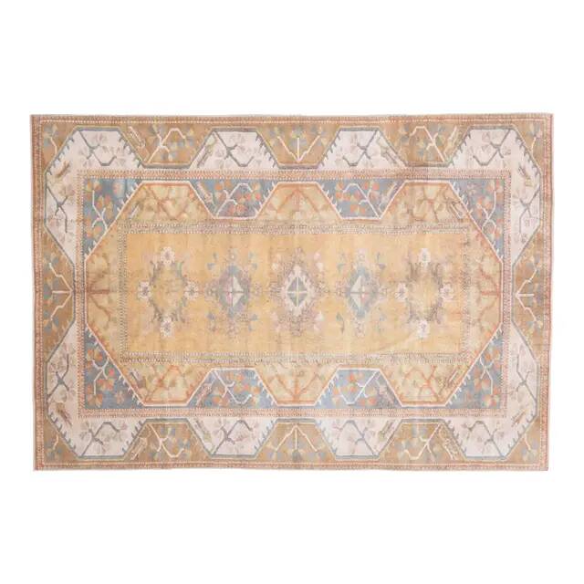 1970s Vintage Turkish Oushak Handmade Wool Cotton Orange Area Rug 198X287
