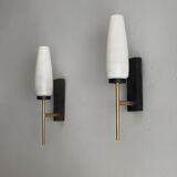 Paire d'appliques de style Stilnovo - Laiton et verre - Presque parfait - Années 50