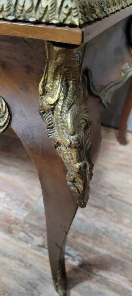 Louis XV style coffee table in marquetry and patinated bronzes circa 1950