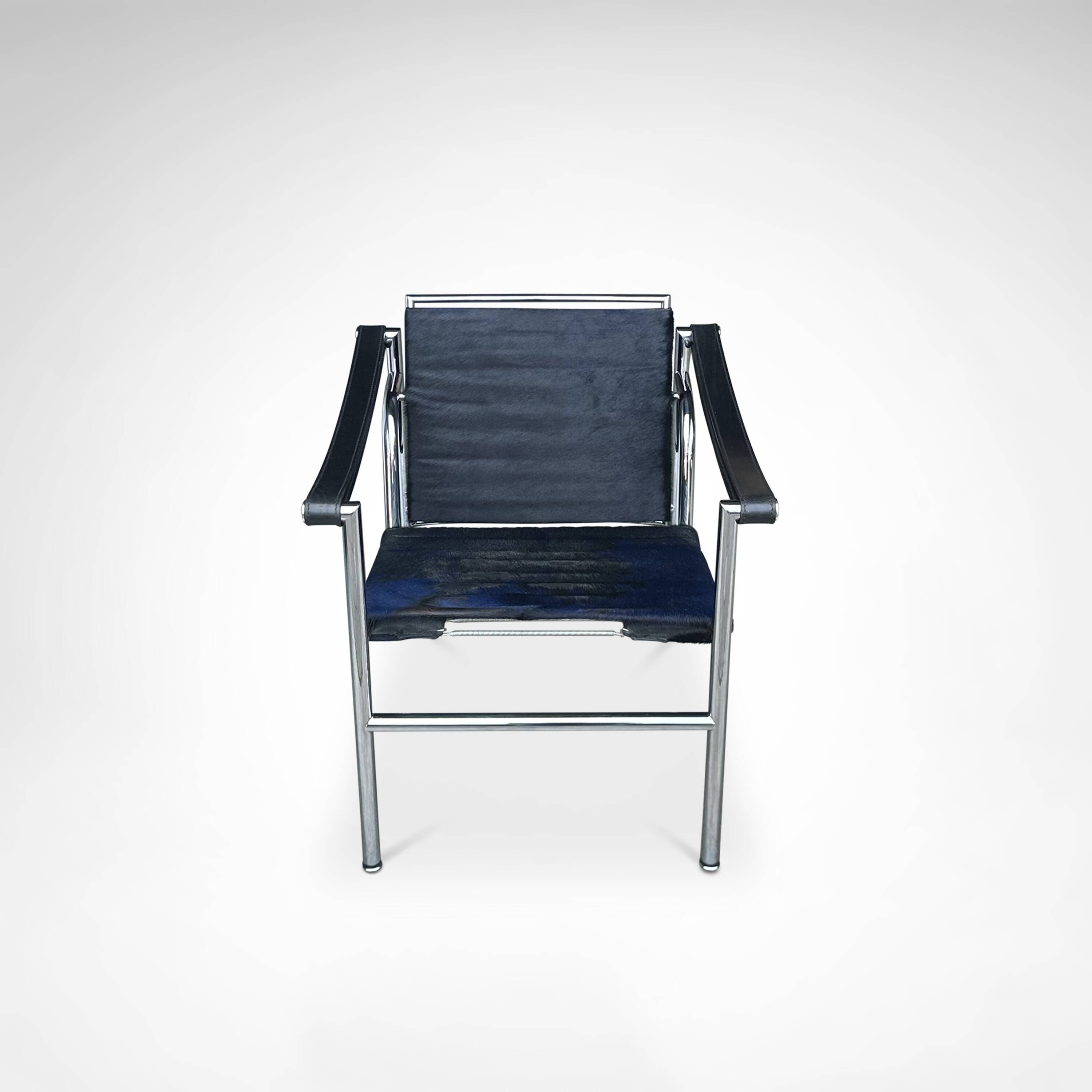 LC1 blue and black ponyskin armchair by Le Corbusier et al for Cassina 1990