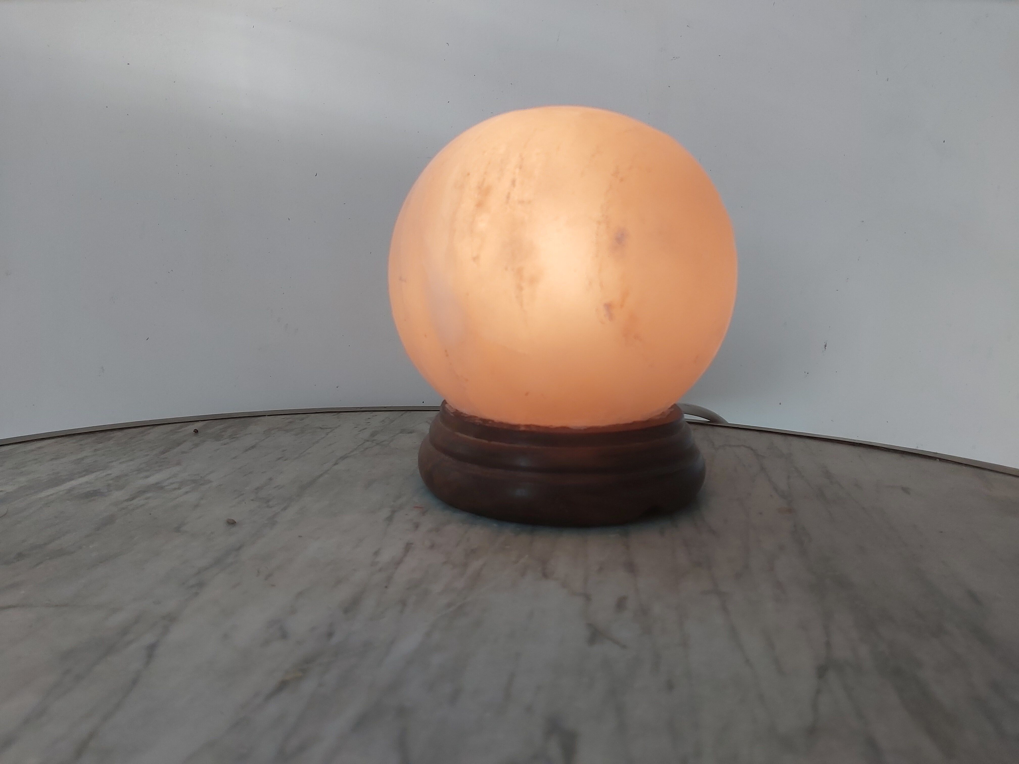 Vintage wood and alabaster ball lamp