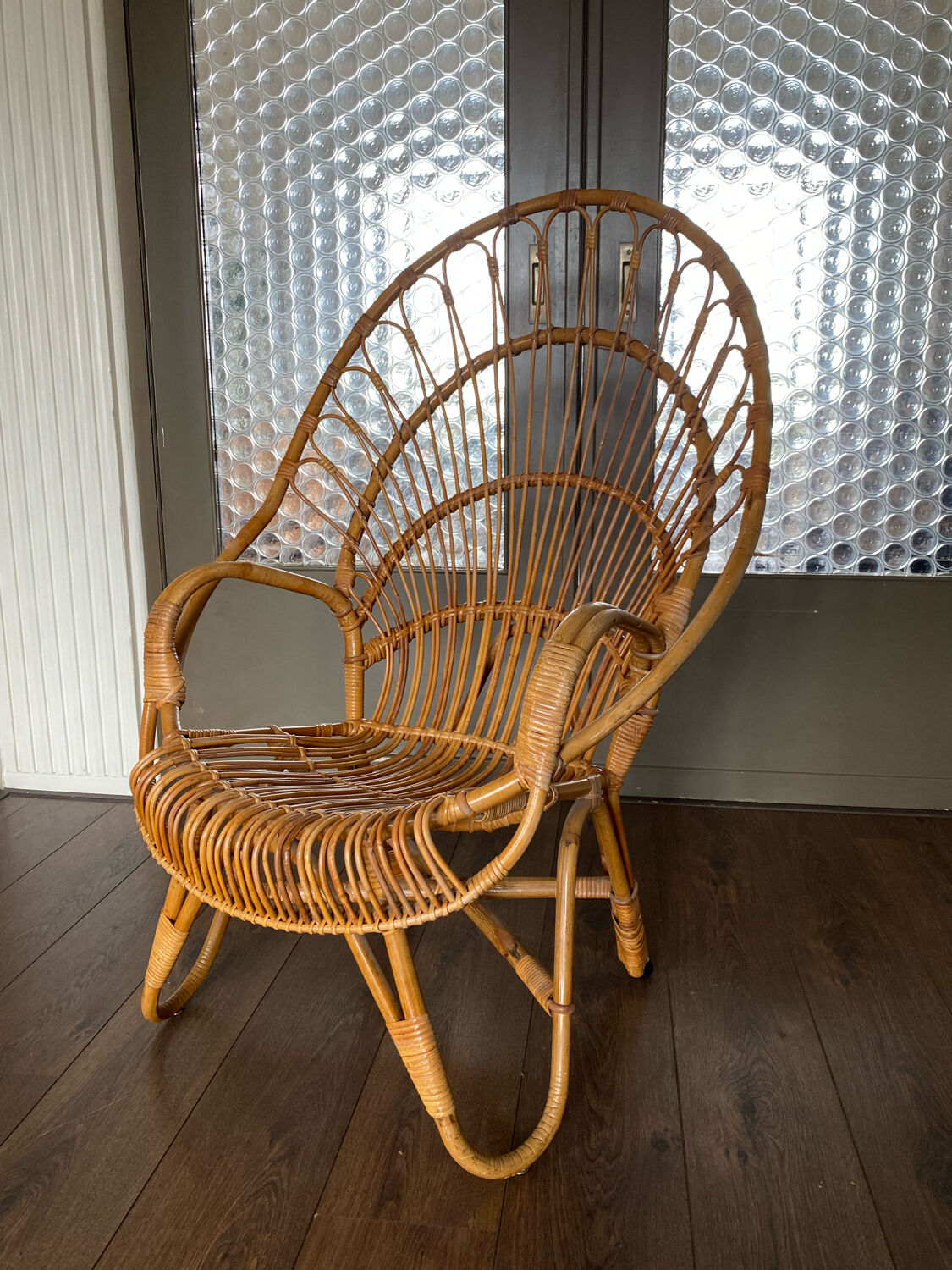 Fauteuil en rotin et bambou du milieu du siècle, années 1950