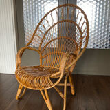 Fauteuil en rotin et bambou du milieu du siècle, années 1950