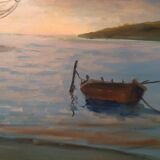 Oil painting on faesite 70s mouth of the Arno Pisa