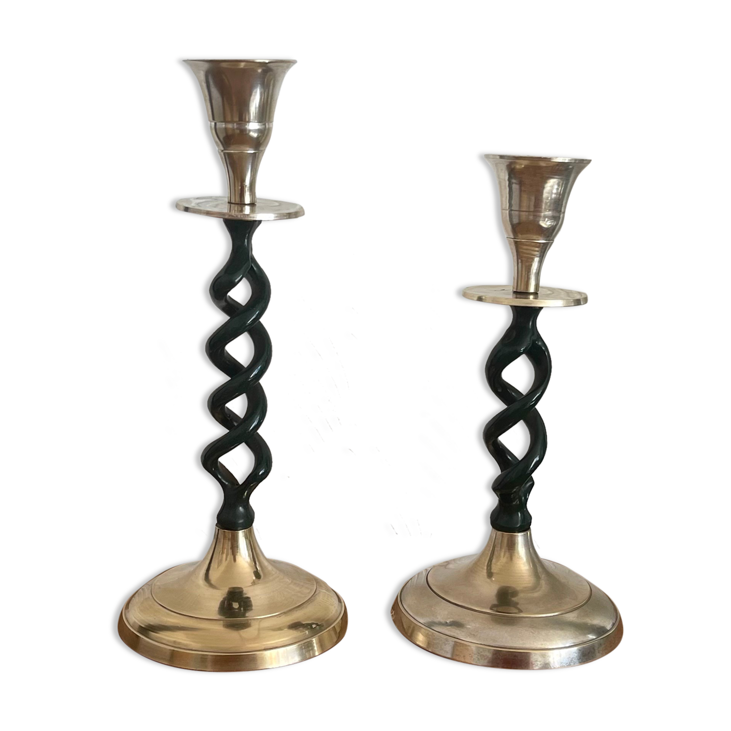 2 candle holders in brass and ceramic 1950