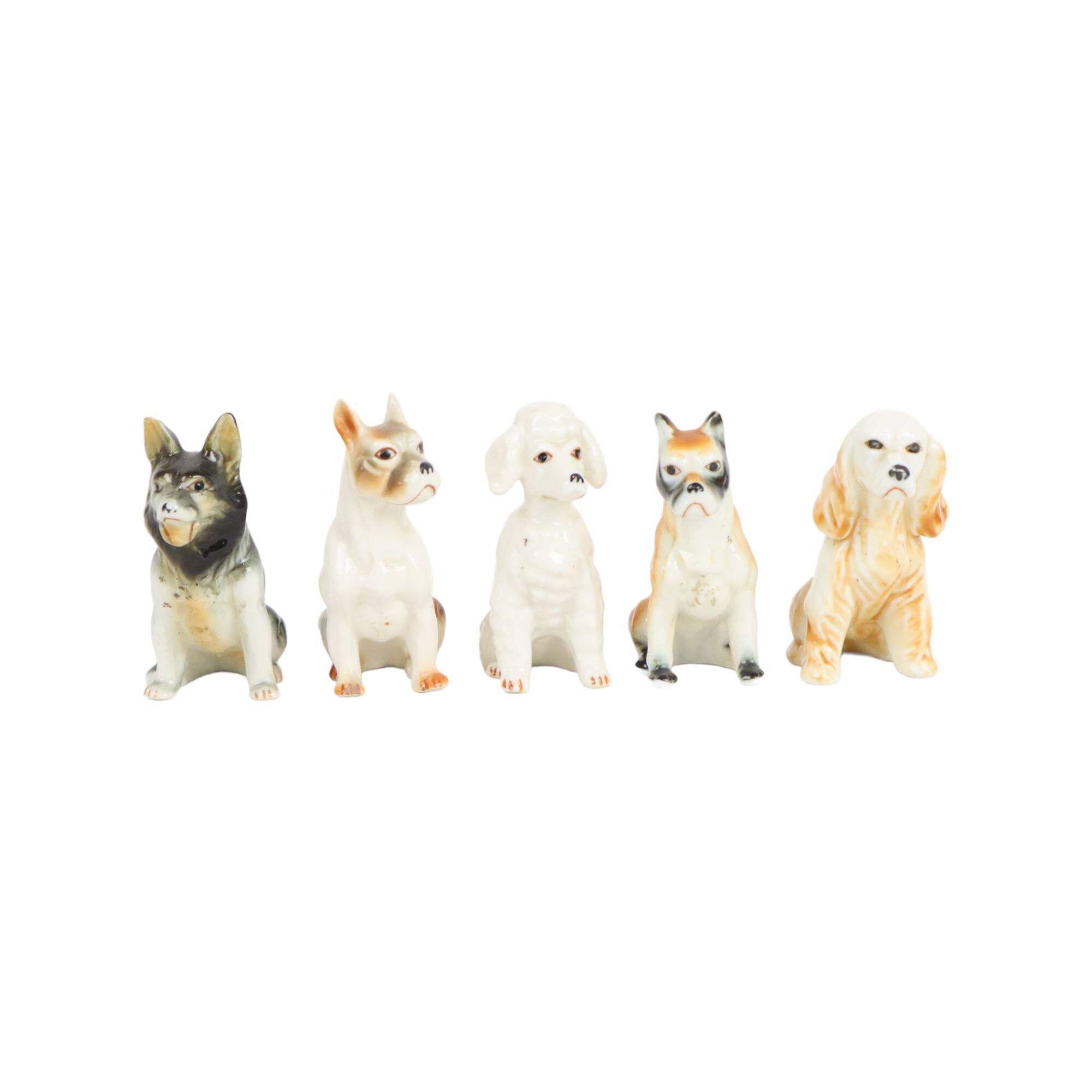 Vintage Set of 5 Dog Porcelain Figurines Figures 9cm