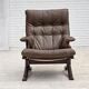 Fauteuil en cuir de meuble marron, années 1970, design scandinave,
