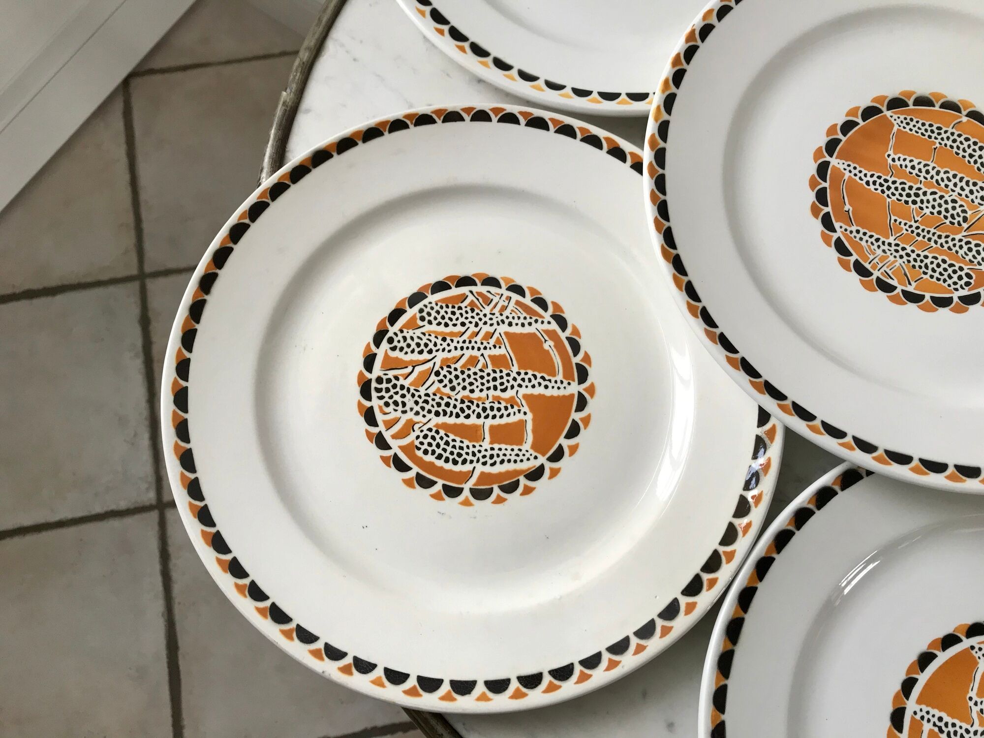 set of 6 flat plates Sarreguemines model "Nomeny" art deco 30s