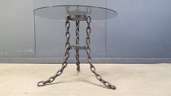 Table basse ou table d'appoint en chaîne de style brutaliste, années 1970