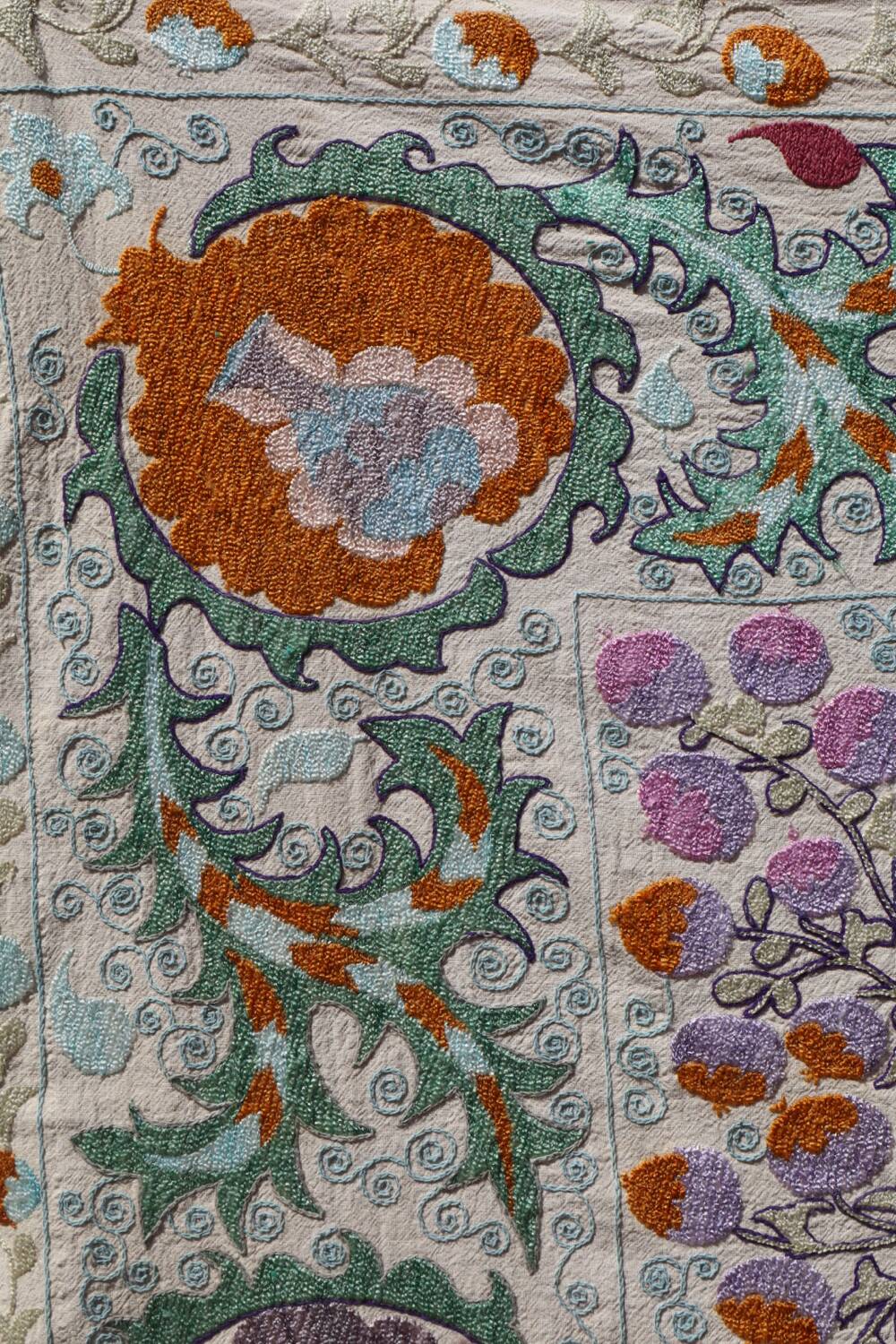 Antique hand embroidered silk suzani bedspread