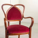 Red Velvet Heartshaped Wooden Vintage Design Side Chairs. Set of 2. 1950s