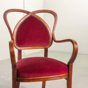 Red Velvet Heartshaped Wooden Vintage Design Side Chairs. Set of 2. 1950s