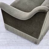 Canapé 2 places danois des années 1970, velours vert, bois de hêtre.