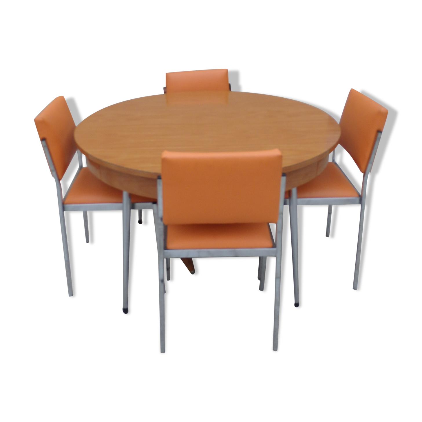 Table is kitchen chairs orange formica vintage year 60 70