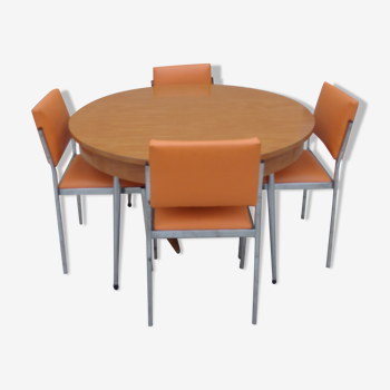 Table is kitchen chairs orange formica vintage year 60 70