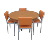 Table is kitchen chairs orange formica vintage year 60 70