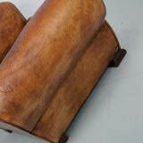 French moustache back cognac-colored leather club chair, 1940s