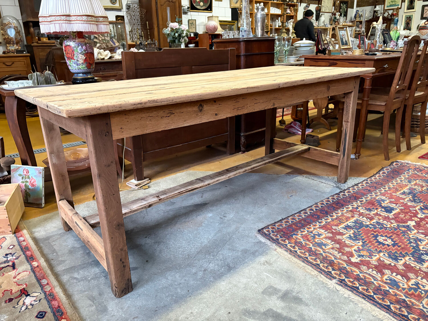 Old farmhouse table in solid wood with drawer – 182×76 cm –