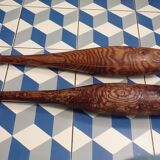 2 old wooden juggling clubs