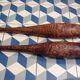 2 old wooden juggling clubs
