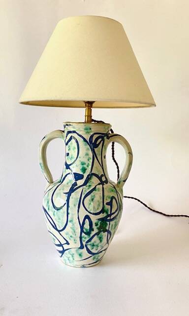 Lampe céramique câble 2 M tissu, abat-jour coton