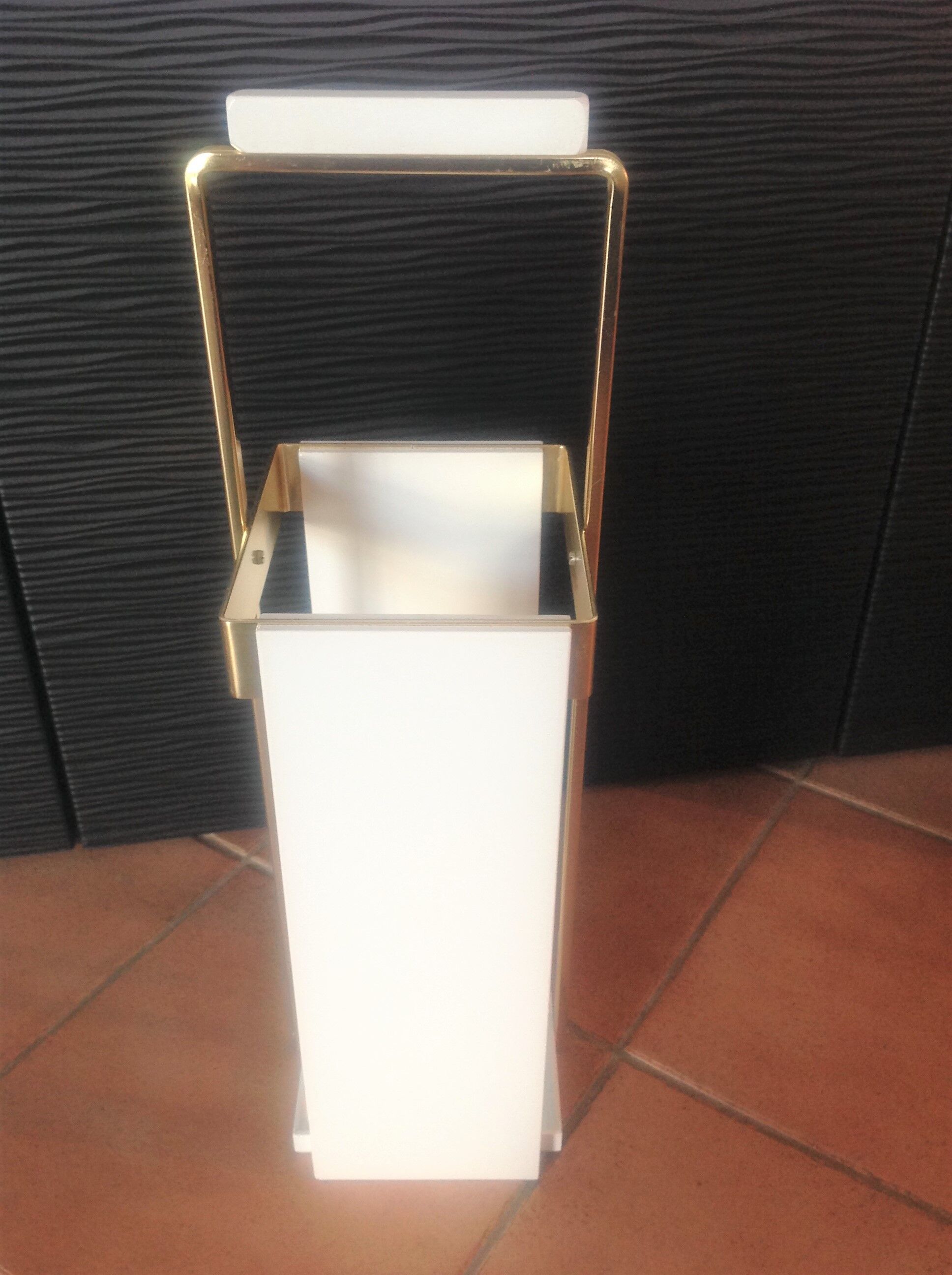 White lacquered wood and brass umbrella stand / vintage 60s-70s