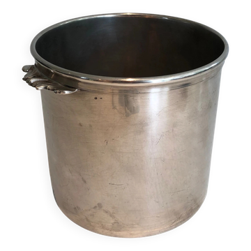 Seau à Champagne Cylindrique en Métal Argenté à Petites Anses Feuillagées.