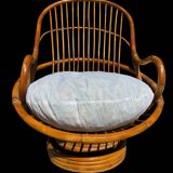 70s rattan and bamboo swivel chair