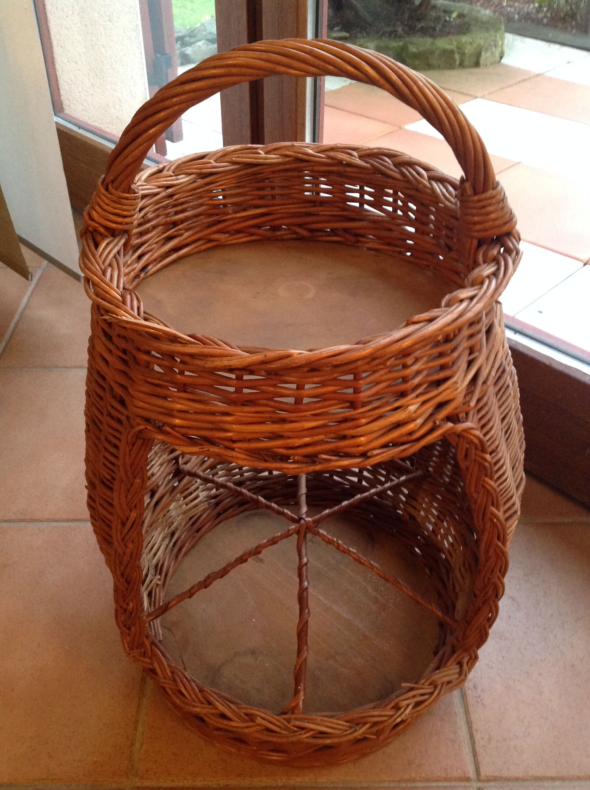 Old vintage bottle rack wicker basket