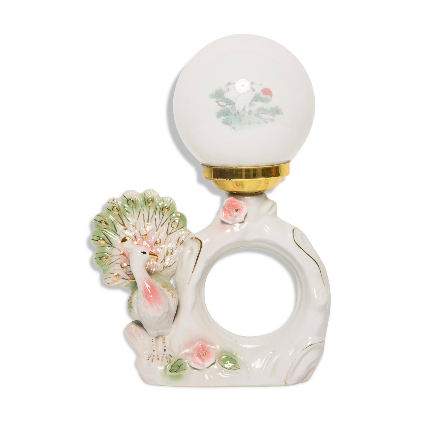 Mid-century white ceramic peacock table lamp, Europe, 1960s.