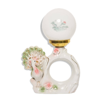 Mid-century white ceramic peacock table lamp, Europe, 1960s.