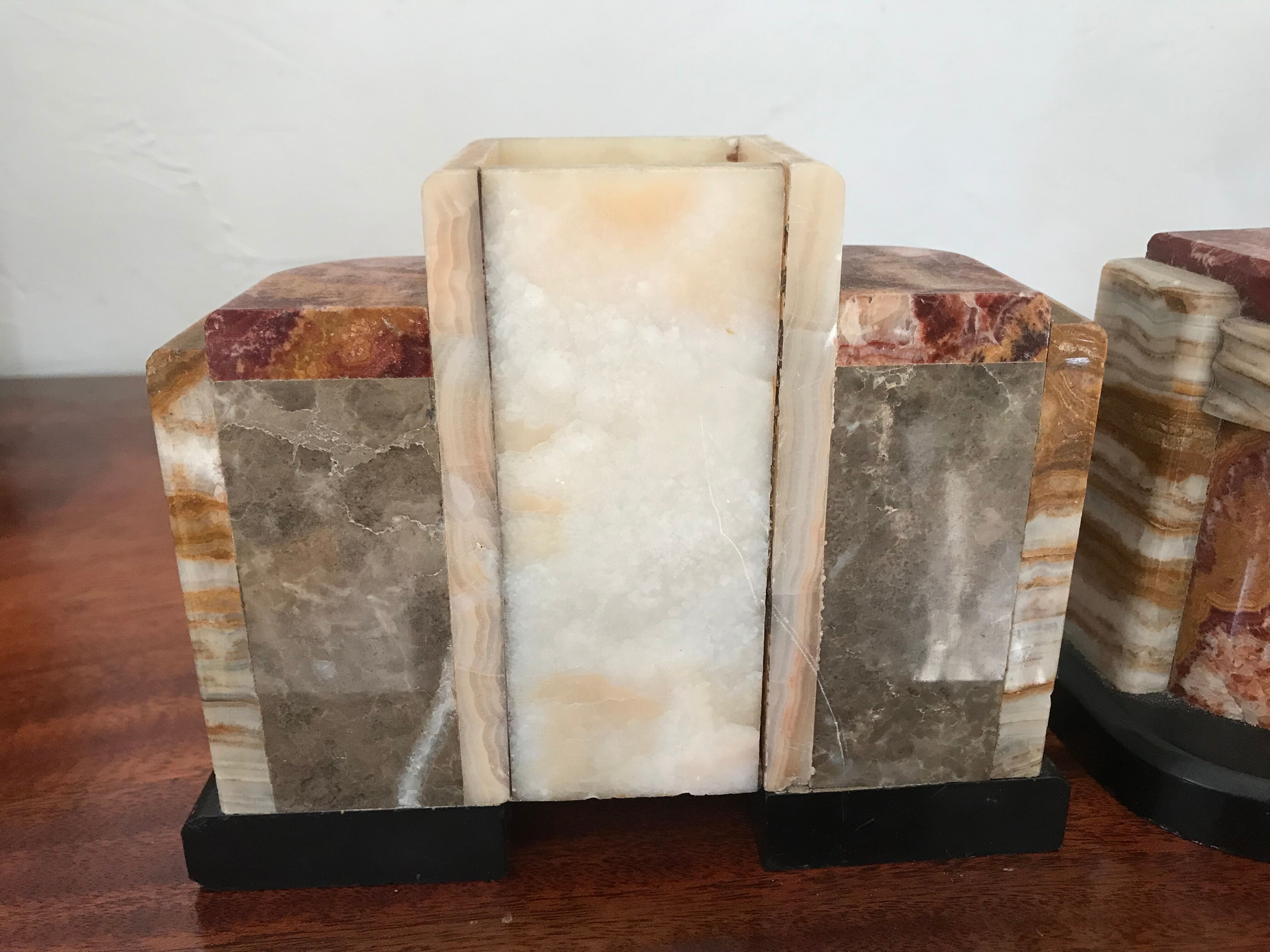 Pair of Art Deco marble book clamts