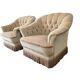 Set of 2 vintage ecru armchairs with fringes.