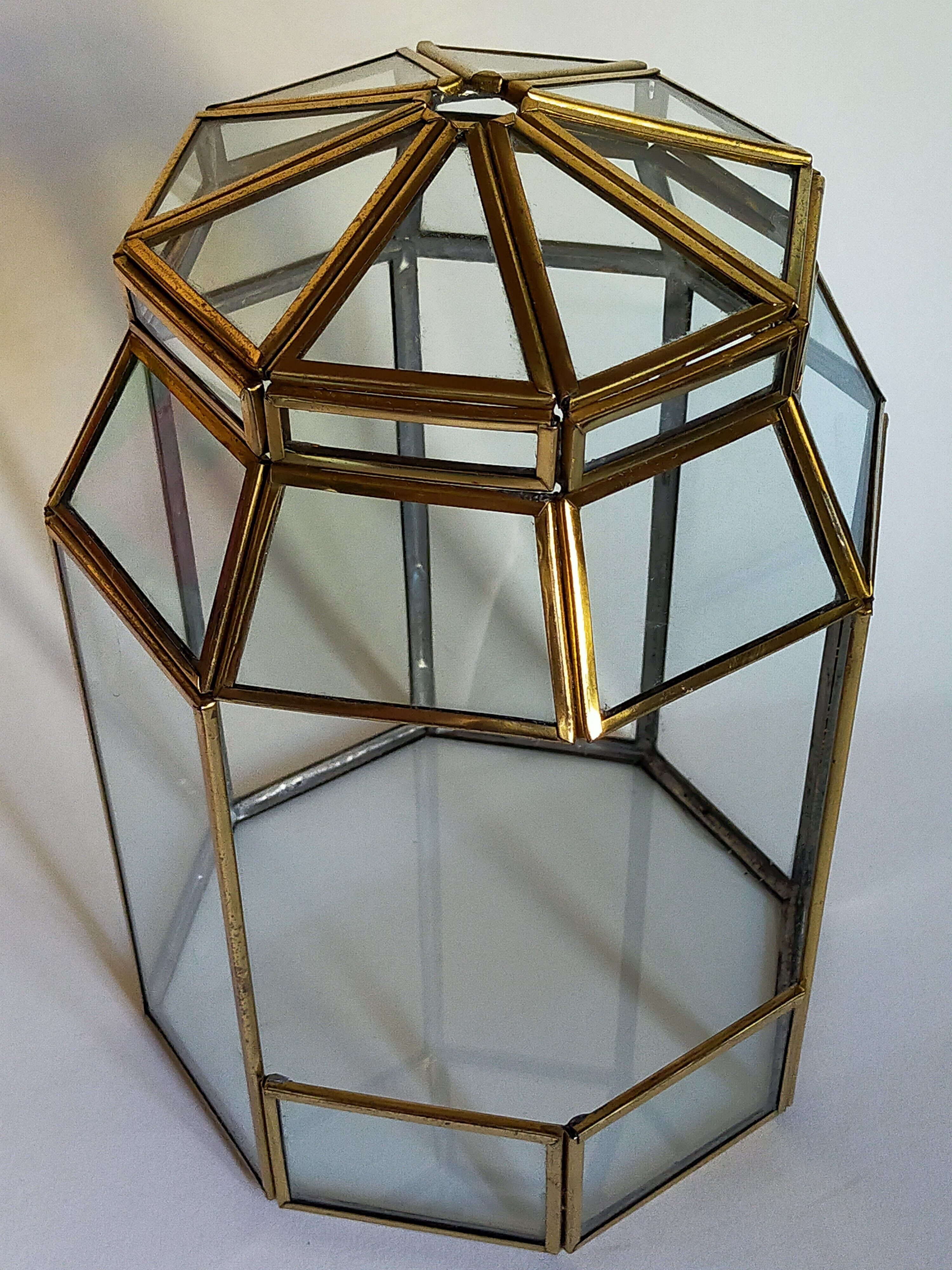 Indoor greenhouse-terrarium in brass