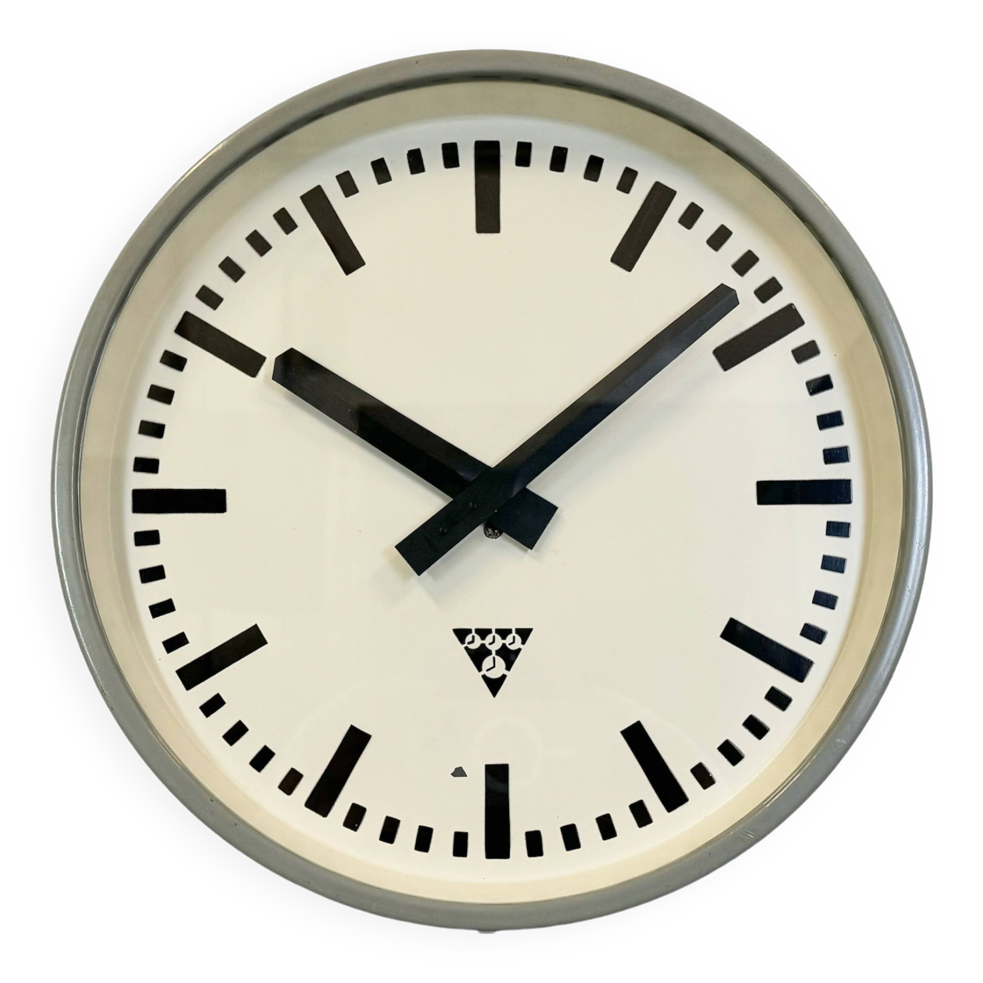 Industrial grey factory wall clock from pragotron, 1960s