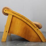 1970s Pair of Rare Oak Armchairs Upholstered in  Leatherette, Czechoslovaki