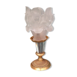 Lampe chevet cristal tulipe rose pâte de verre ancien