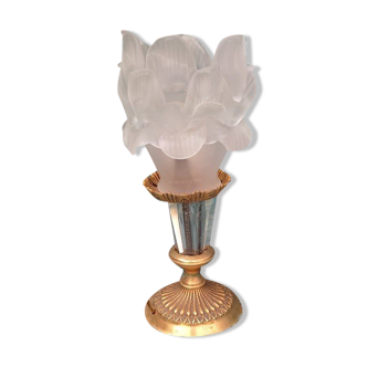 Lampe chevet cristal tulipe rose pâte de verre ancien