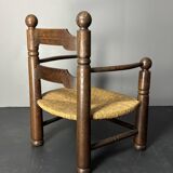 Brutalist French low rush oak side armchair by Charles Dudouyt ca 1940s
