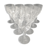 Crystal cut water stemmed glasses. Star and leaf patterns.
