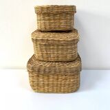 Vintage trio of small rattan nesting baskets