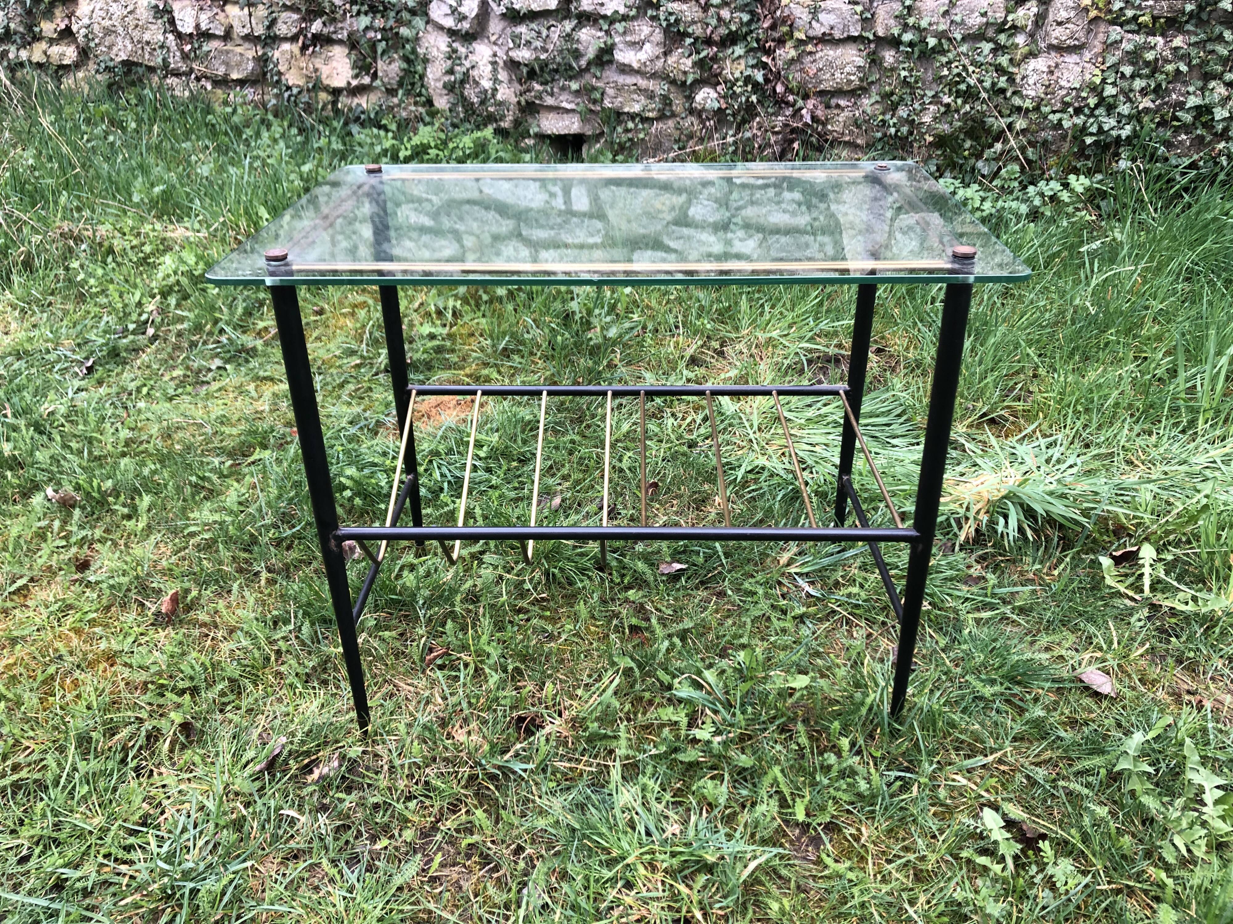 Coffee table double top glass and vintage metal