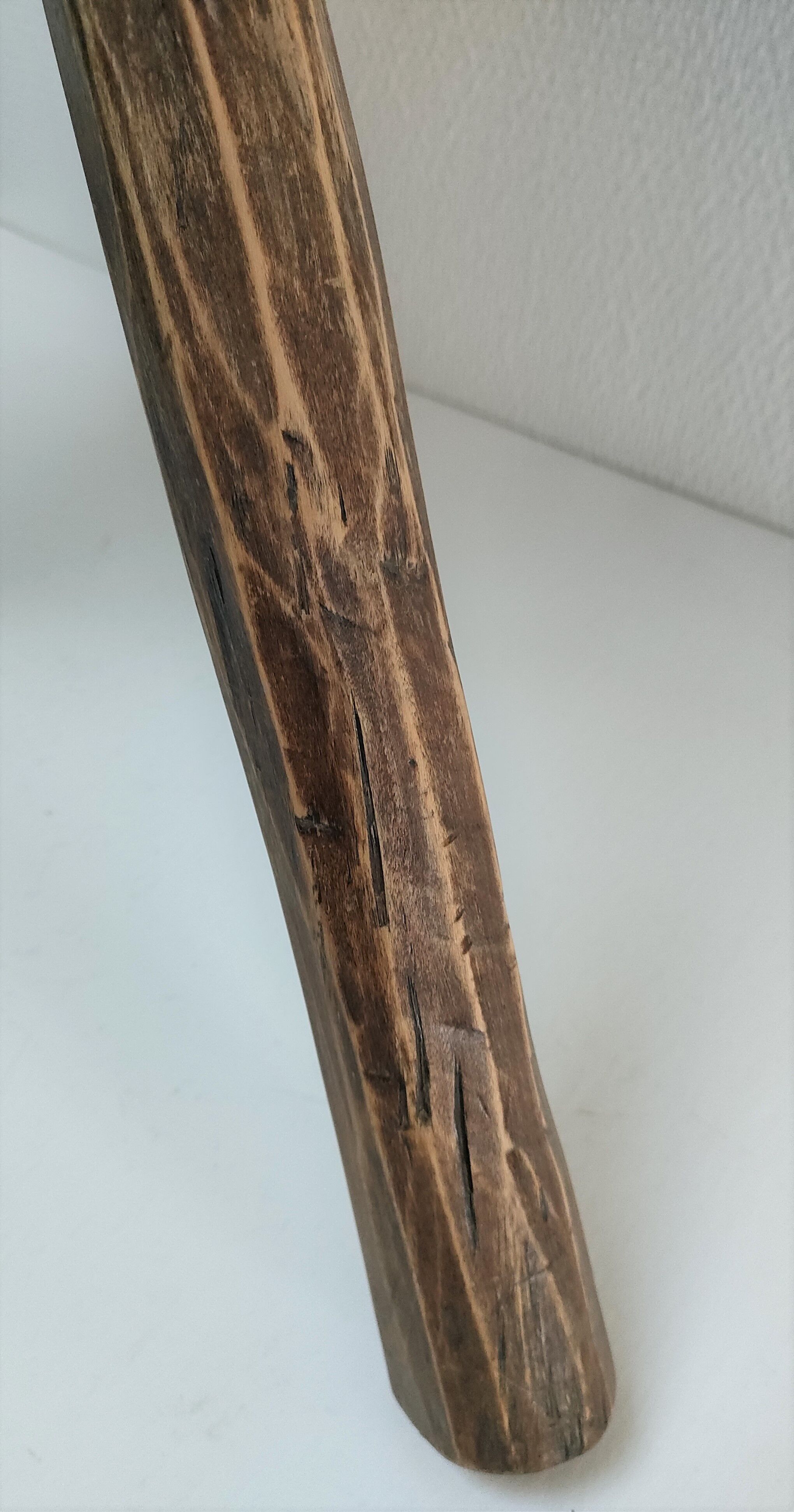 Tripod stool solid wood folk art 60s