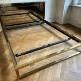 Belgo Chrom bed in gold metal and bronze mirrored headboard, 1970