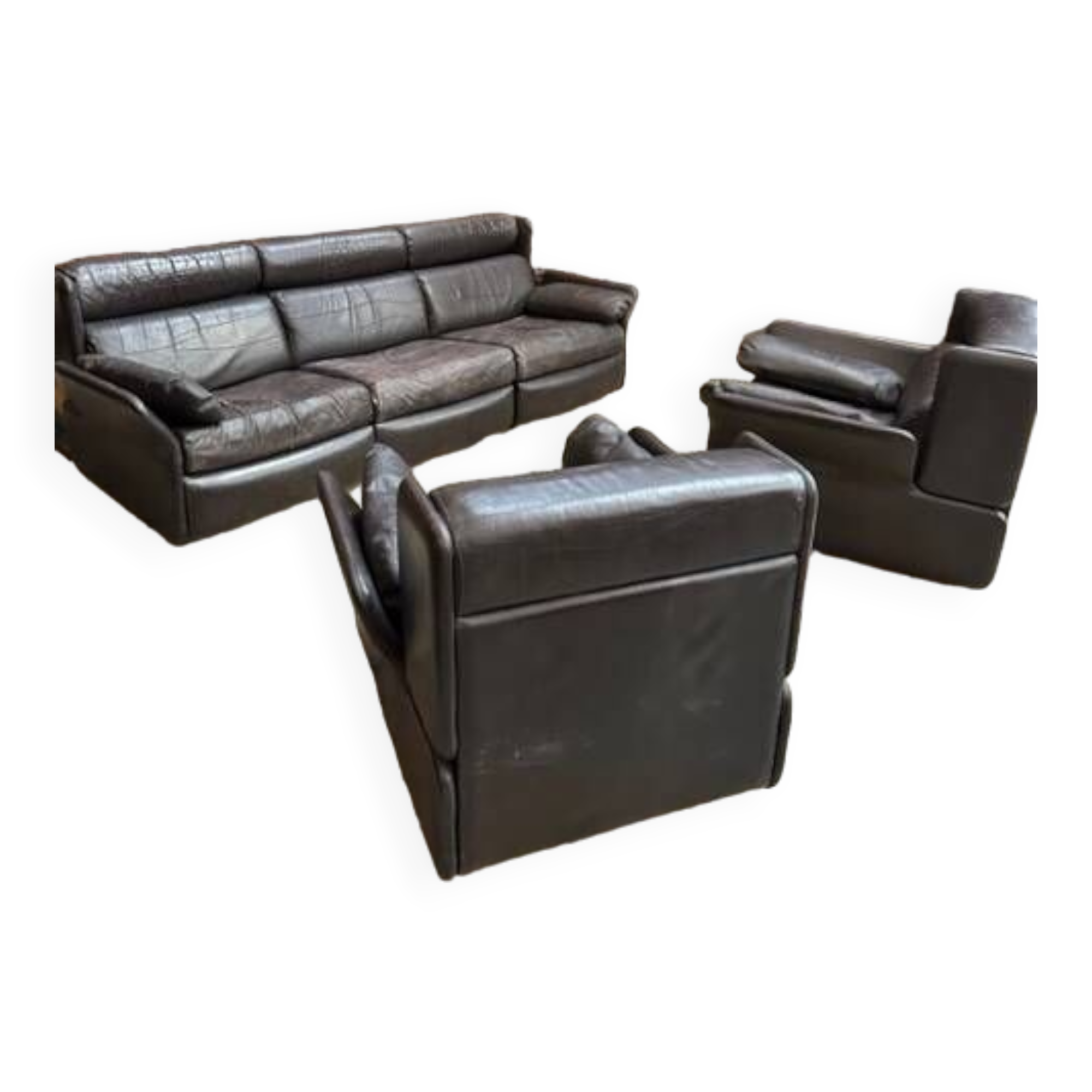 Ensemble de salon en cuir années 80