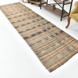3x12 Brown Mustard Turkish Kilim Runner Rug 101x353Cm