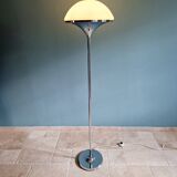 Modernist floor lamp in chromed metal and white satin glass, 1960s