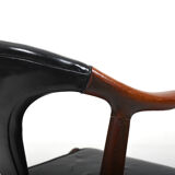 Danish Cow Horn Chair in Teak and Leather by H.P. Hansen