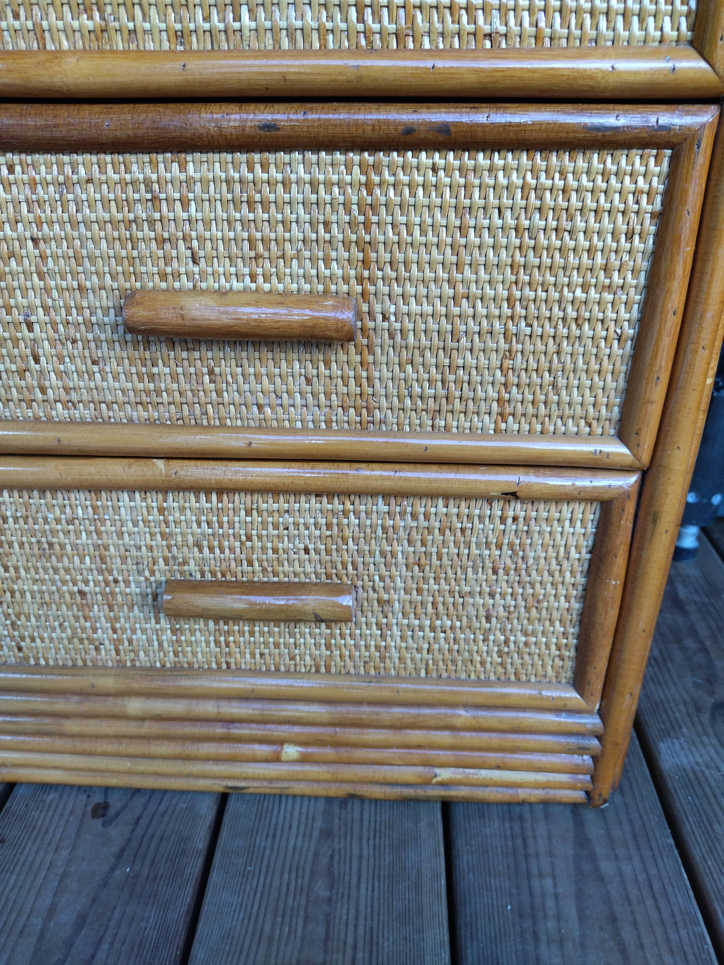Small chest of drawers in rattan and bamboo